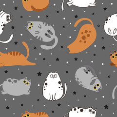 Seamless pattern with cute cartoon cats. Great for fabric, textile vector illustration