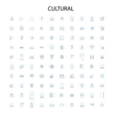 cultural icons, signs, outline symbols, concept linear illustration line collection