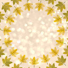 beautiful autumn background with yellow leaves on a light background