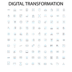 digital transformation icons, signs, outline symbols, concept linear illustration line collection