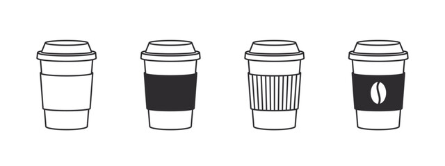 Coffee icons. Linear coffee cup icons. Various cups of coffee. Vector illustration