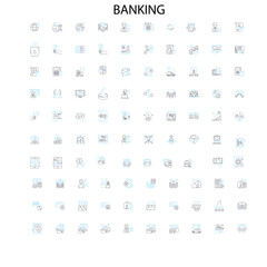 banking icons, signs, outline symbols, concept linear illustration line collection