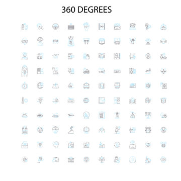 360 degrees icons, signs, outline symbols, concept linear illustration line collection