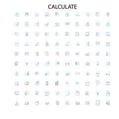 calculate icons, signs, outline symbols, concept linear illustration line collection