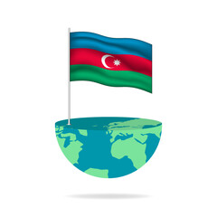 Azerbaijan flag pole on globe. Flag waving around the world. Easy editing and vector in groups. National flag vector illustration on white background.