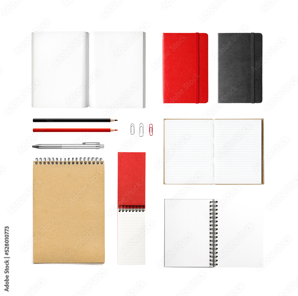 Sticker stationery books and notebooks mockup template. transparent