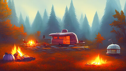 Obraz na płótnie Canvas Artistic concept painting of a beautiful camping outdoor, background illustration.