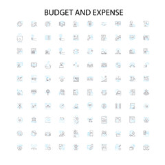 budget and expense icons, signs, outline symbols, concept linear illustration line collection