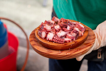 Pulpo á Feira, traditional recipe for cooking octopus in Galicia, Spain.