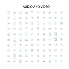 audio and video icons, signs, outline symbols, concept linear illustration line collection