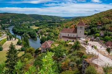 Fototapeta na wymiar The valley of Lot river see the village of Saint Cirq Lapopie, Lot department, France, High quality photo