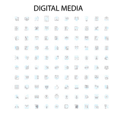 digital media icons, signs, outline symbols, concept linear illustration line collection