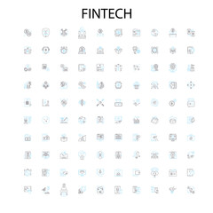 fintech icons, signs, outline symbols, concept linear illustration line collection