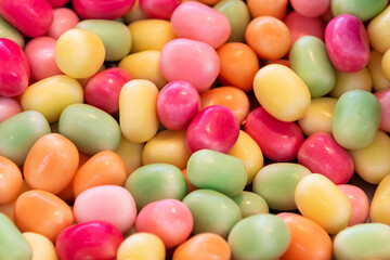 Different colored round candy. Sweet sugar candies closeup.