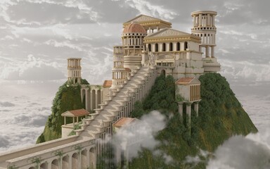Palace on Mount Olympus Fantasy 3D Illustration