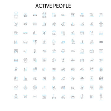 active people icons, signs, outline symbols, concept linear illustration line collection