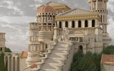 Fototapeta premium Palace on Mount Olympus Fantasy 3D Illustration