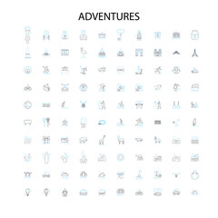 adventures icons, signs, outline symbols, concept linear illustration line collection