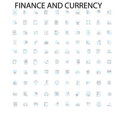 finance and currency icons, signs, outline symbols, concept linear illustration line collection