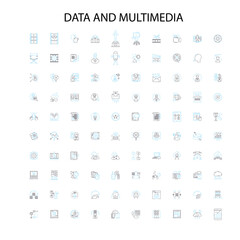 data and multimedia icons, signs, outline symbols, concept linear illustration line collection