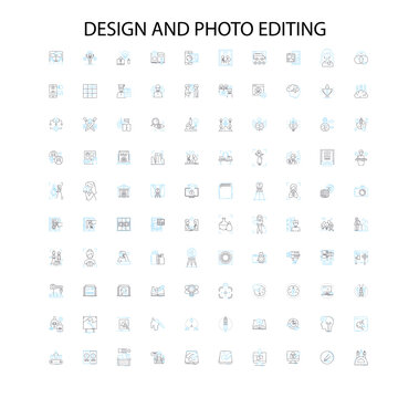 design and photo editing icons, signs, outline symbols, concept linear illustration line collection