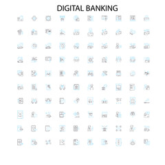 Fototapeta na wymiar digital banking icons, signs, outline symbols, concept linear illustration line collection