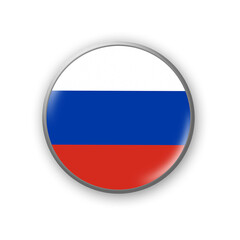 Russia flag. Round badge in the colors of the Russia flag. Isolated on white background. Design element. 3D illustration.