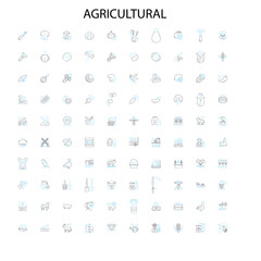 agricultural icons, signs, outline symbols, concept linear illustration line collection