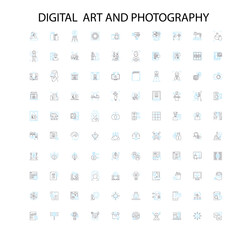 digital art and photography icons, signs, outline symbols, concept linear illustration line collection