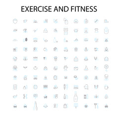 exercise and fitness icons, signs, outline symbols, concept linear illustration line collection