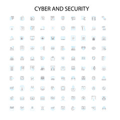 cyber and security icons, signs, outline symbols, concept linear illustration line collection