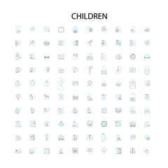 children icons, signs, outline symbols, concept linear illustration line collection