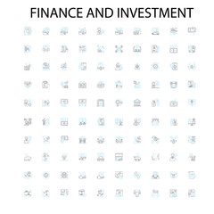 finance and investment icons, signs, outline symbols, concept linear illustration line collection