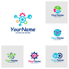 Set of Bio Tech Gear Logo Design Template. Bio Tech logo concept vector. Creative Icon Symbol