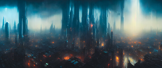 Fototapeta na wymiar Artistic concept painting of a futuristic city or smart city, background illustration.