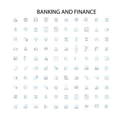banking and finance icons, signs, outline symbols, concept linear illustration line collection