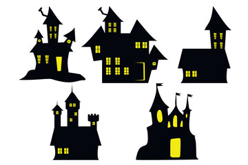 A set of Halloween houses and castles