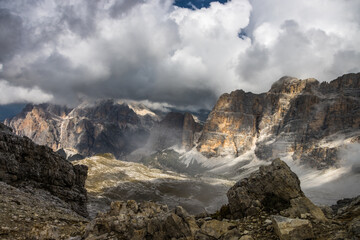 Mountain trail Lagazuoi in Dolomites
