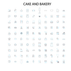 cake and bakery icons, signs, outline symbols, concept linear illustration line collection