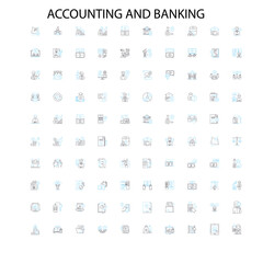 accounting and banking icons, signs, outline symbols, concept linear illustration line collection