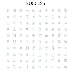 success icons, signs, outline symbols, concept linear illustration line collection