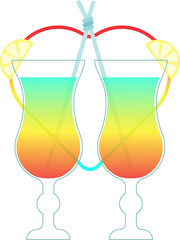 Cocktail, drink two glasses, heart, icon, lovers, LGBT, exotic, summer refreshing cocktail with lemon, love on the beach, PNG.