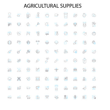 agricultural supplies icons, signs, outline symbols, concept linear illustration line collection