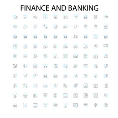 finance and banking icons, signs, outline symbols, concept linear illustration line collection