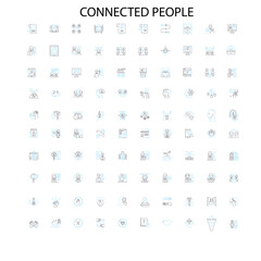connected people icons, signs, outline symbols, concept linear illustration line collection