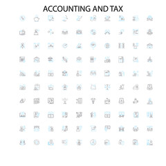 accounting and tax icons, signs, outline symbols, concept linear illustration line collection