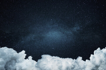 Night starry sky with clouds. Space wallpaper, concept. High resolution image