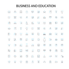 business and education icons, signs, outline symbols, concept linear illustration line collection