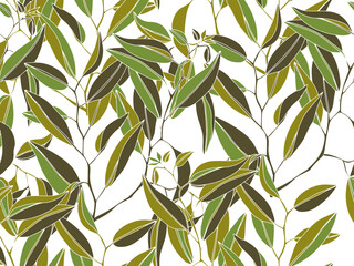 Elegant seamless pattern with delicate tree leaves brunch. Vector Hand drawn floral background.