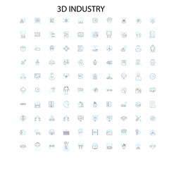 3d industry icons, signs, outline symbols, concept linear illustration line collection